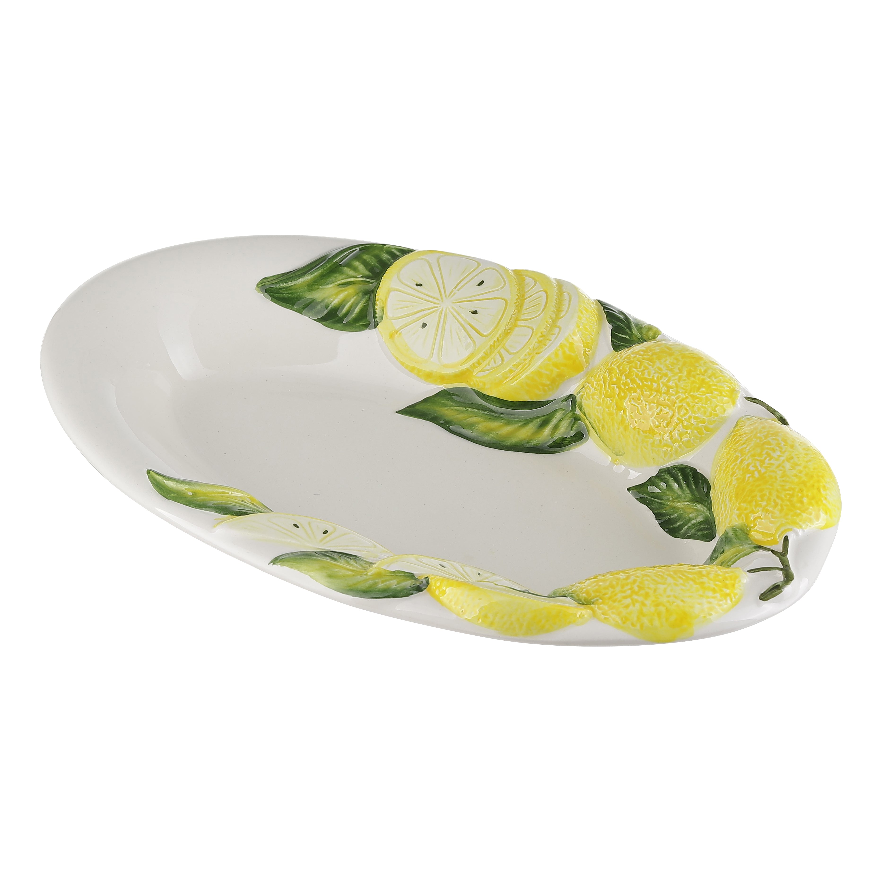 Fad m/citroner, hvid/gul - 29x18 cm.